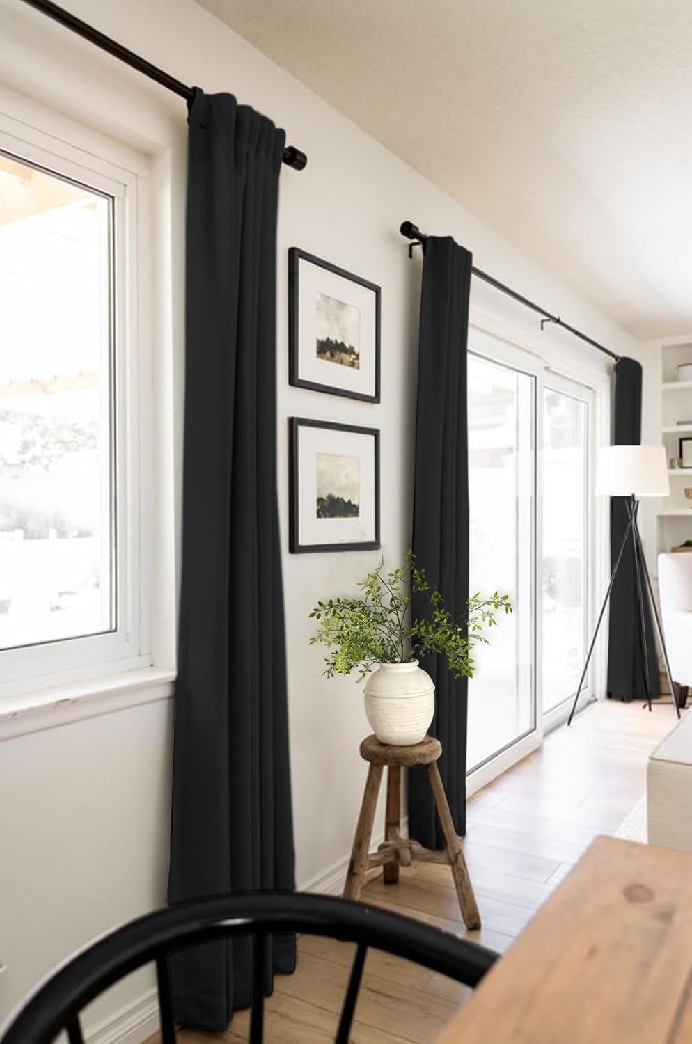 Skiennix 100% Blackout Linen Curtains - Thermal Insulated Drapes for Bedroom | 50" W x 63" L, Black