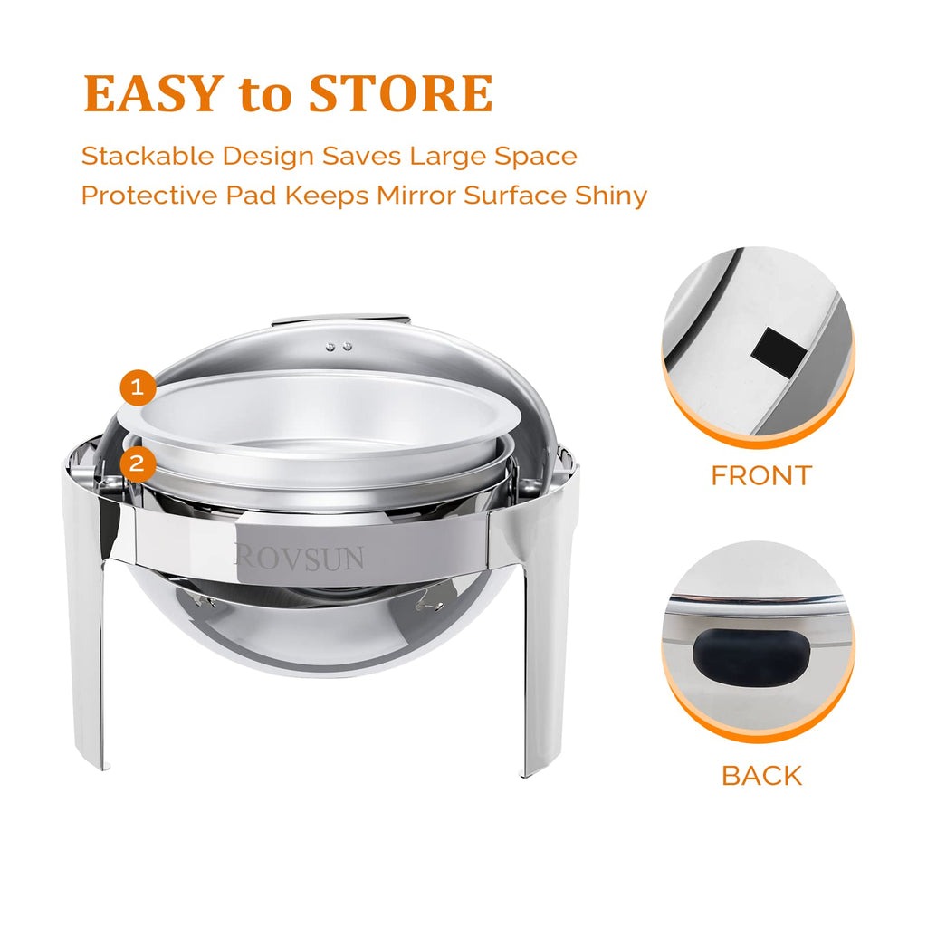 ROVSUN Roll Top Chafing Dish Buffet Set,6 QT Round Stainless Steel Chafer for Catering,Buffet Servers and Warmers Set with Glass Window for Weddings Party