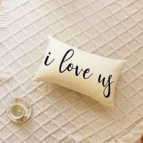 Ogiselestyle Farmhouse 12x20 inch I Love Us Quote Lumbar Pillow Cover, Decorative Linen Cushion Case for Sofa & Home - Pack of 1