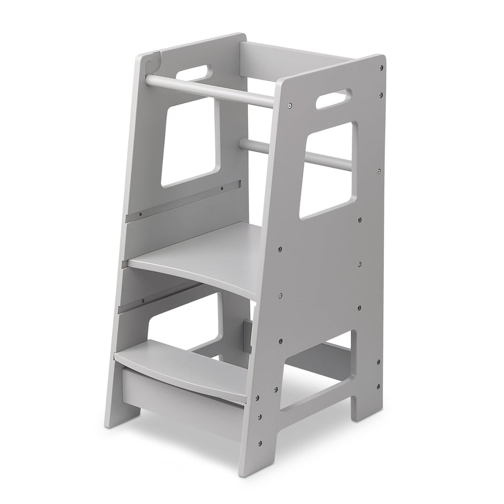 FOSSICS Stool Buddy Child Step Stool Tower for Kids | Toddler Wood Stepping Stool with Safety Rail | 3 Adjustable Heights | for Kids use in Kitchen or Bathroom [Grey]