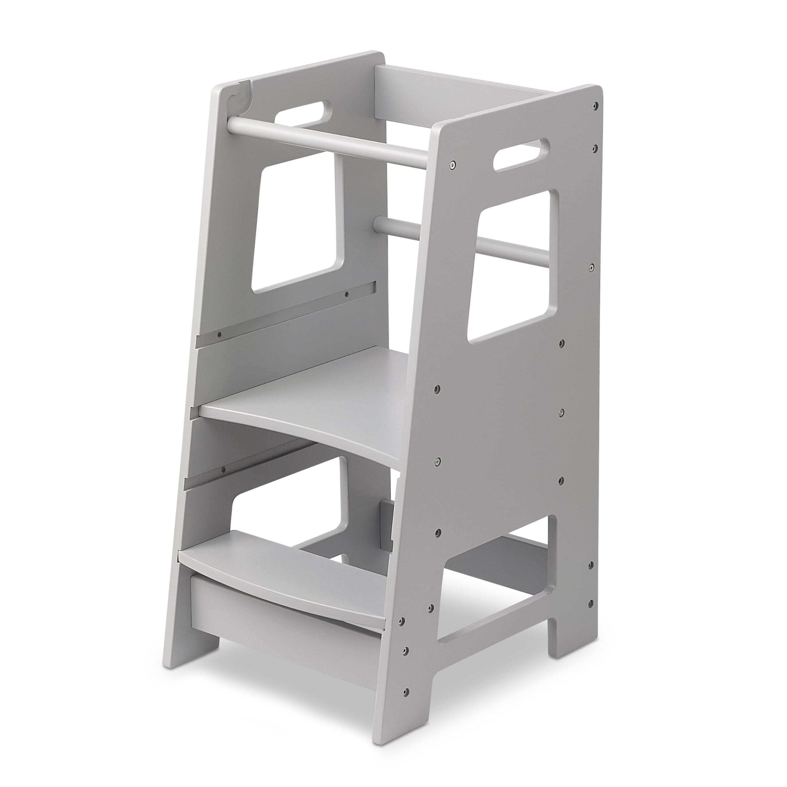 FOSSICS Stool Buddy Child Step Stool Tower for Kids | Toddler Wood Stepping Stool with Safety Rail | 3 Adjustable Heights | for Kids use in Kitchen or Bathroom [Grey]