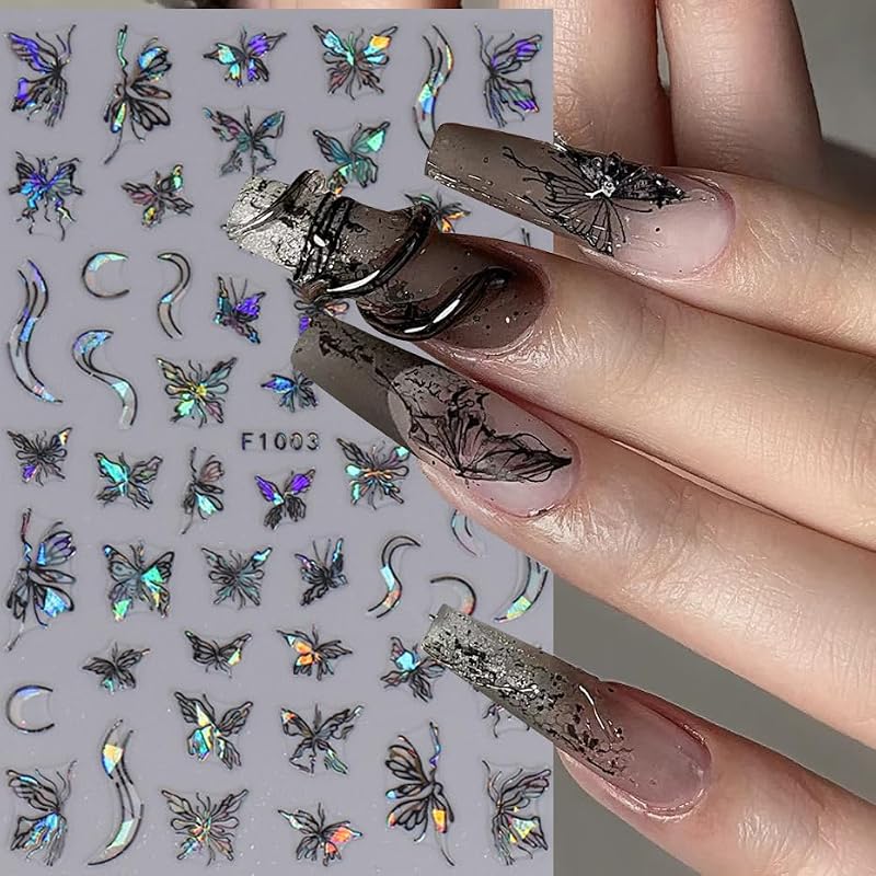 Vezocim 3D Butterfly Nail Art Stickers - Shiny Self-Adhesive Decals (4 Sheets)