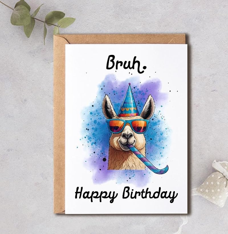 Funny Bruh Birthday Card for Kids - G.O.A.T Llama Design