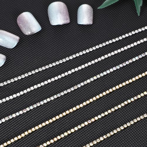Macuezu Rhinestone Nail Chains Metal Pearl Charms for Manicure Art 6 Pcs