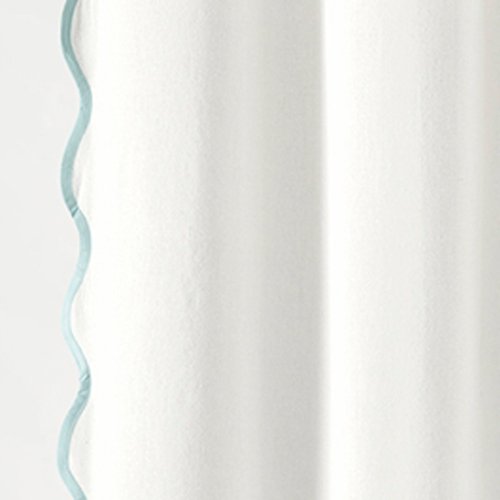 Lush Decor Coastal Chic Scallop Edge Linen-Textured Shower Curtain, Single 72" W x 72" L, Blue & White - Scalloped Shower Curtains - Coastal Bathroom Curtain