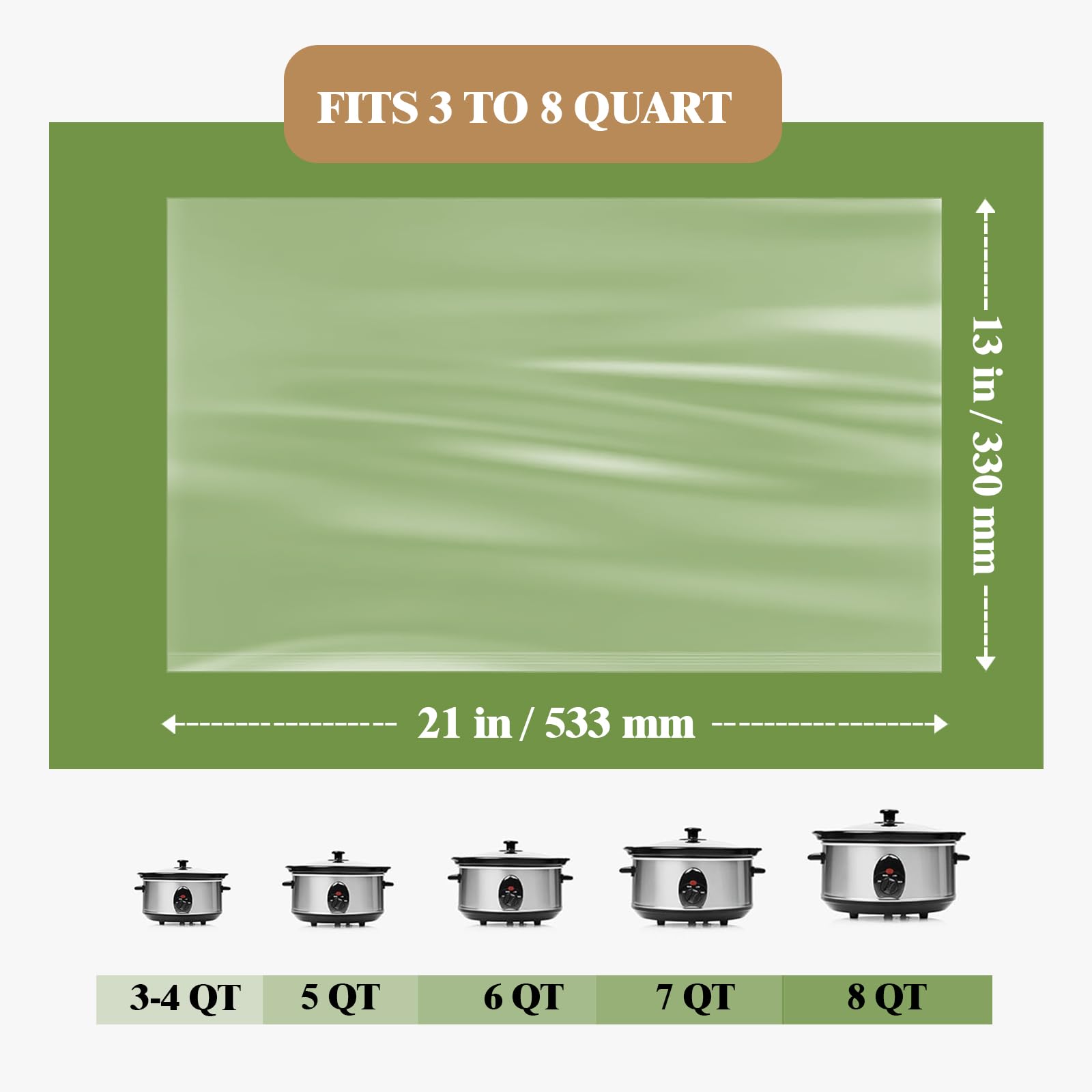 WZHSBSAQ Slow Cooker Liners, 60 Cooking Bags, Large Disposable Pot Liner Plastic Bags for 3QT to 8QT Slow Cookers, 13 in. x 21 in.