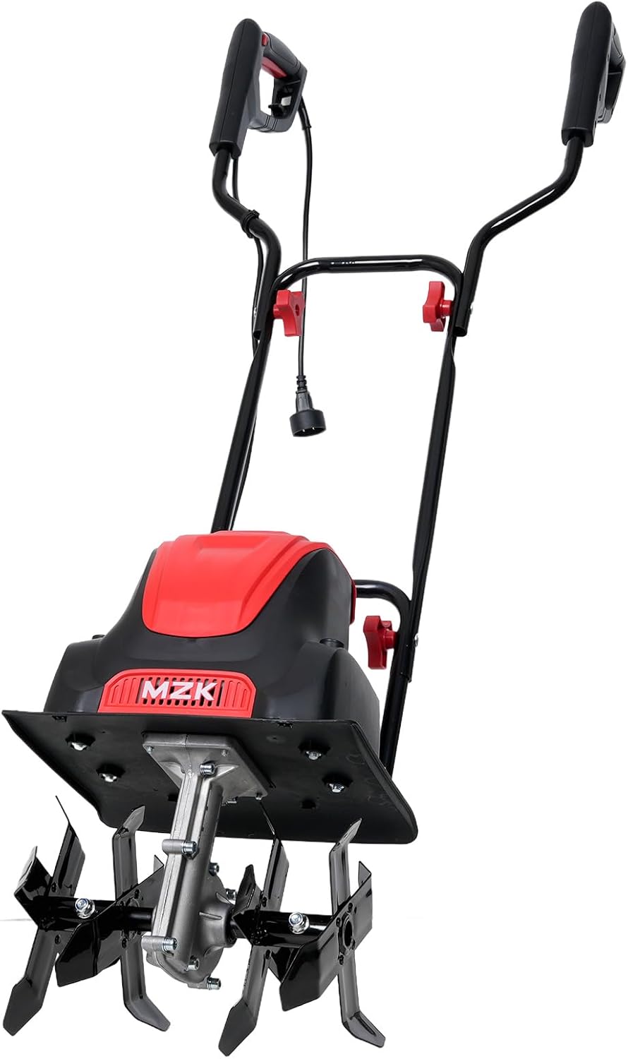 MZK Electric Tiller - 12-Inch 10.5 Amp Lightweight Cultivator for Easy Gardening | 8-Inch Tilling Depth