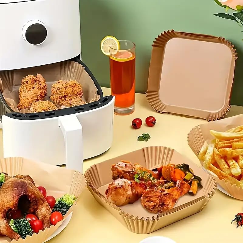 Skiennix Air Fryer Paper Liners - 200 Pcs Non-Stick & Leak-Proof 8" Square Parchment Liners