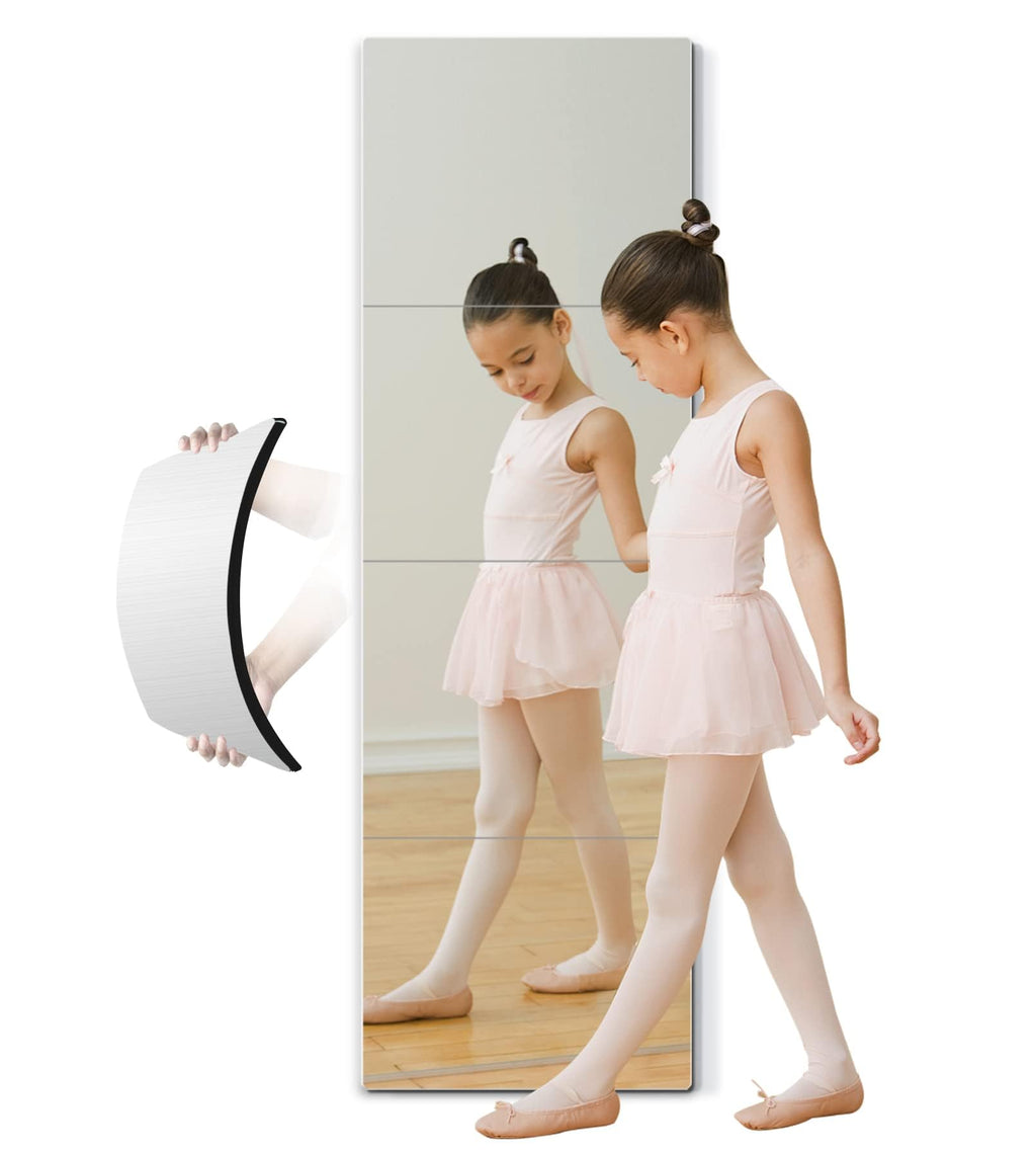 quegau Full Length Safety Shatterproof Mirror for Kids - Plastic Wall Mirror Made of Acrylic Plexiglass, 4 Pcs 14" x14" - Long Bedroom Door Closet Mirror for Home Gym Body Workout