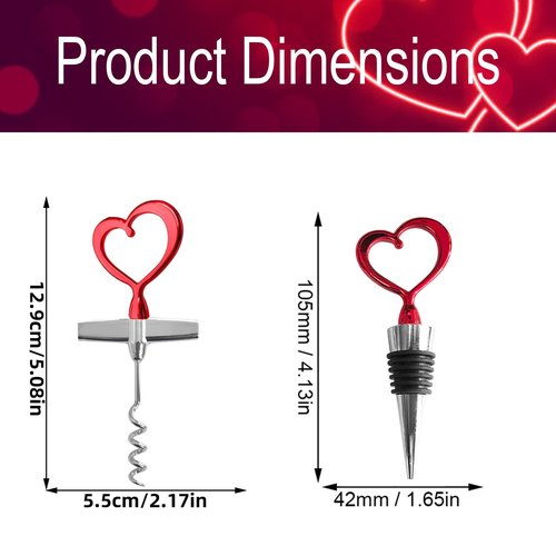 Dreplfn Heart Shaped Wine Opener and Stopper Set - Red Stainless Steel Wine Accessories, Romantic Gift for Wine Lovers, Ideal for Kitchen, Bar, Housewarming, Birthday, Anniversary