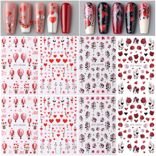 Valentine's Day 3D Self-Adhesive Nail Art Stickers, 8 Sheets