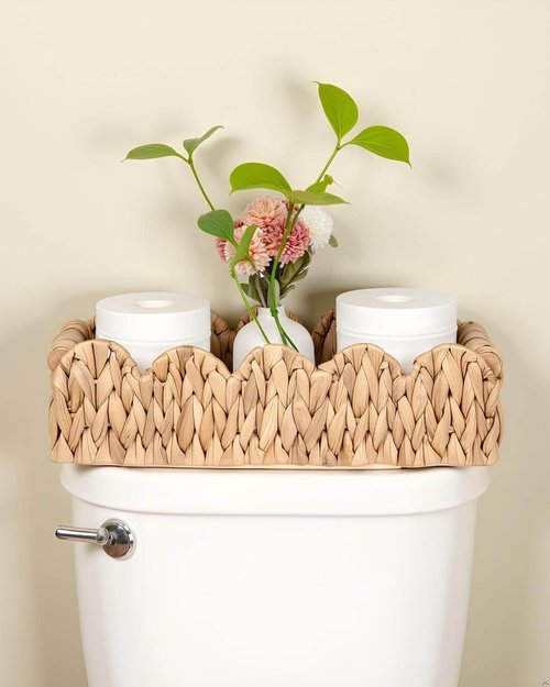 Kriitools Wicker Bathroom Basket - Scalloped Organizer for Toilet Paper | Small Rattan Decor in Natural Water Hyacinth