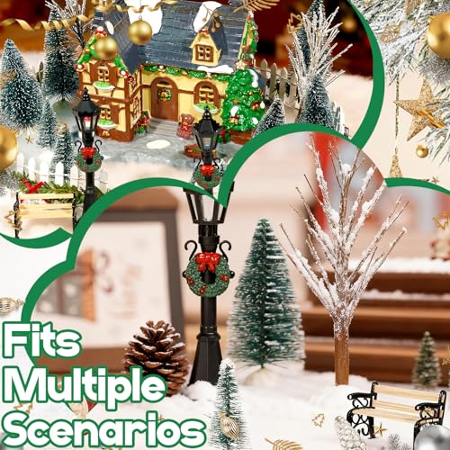 Christmas Village Miniature Set with Trees, Lamp Posts & Snow Blanket