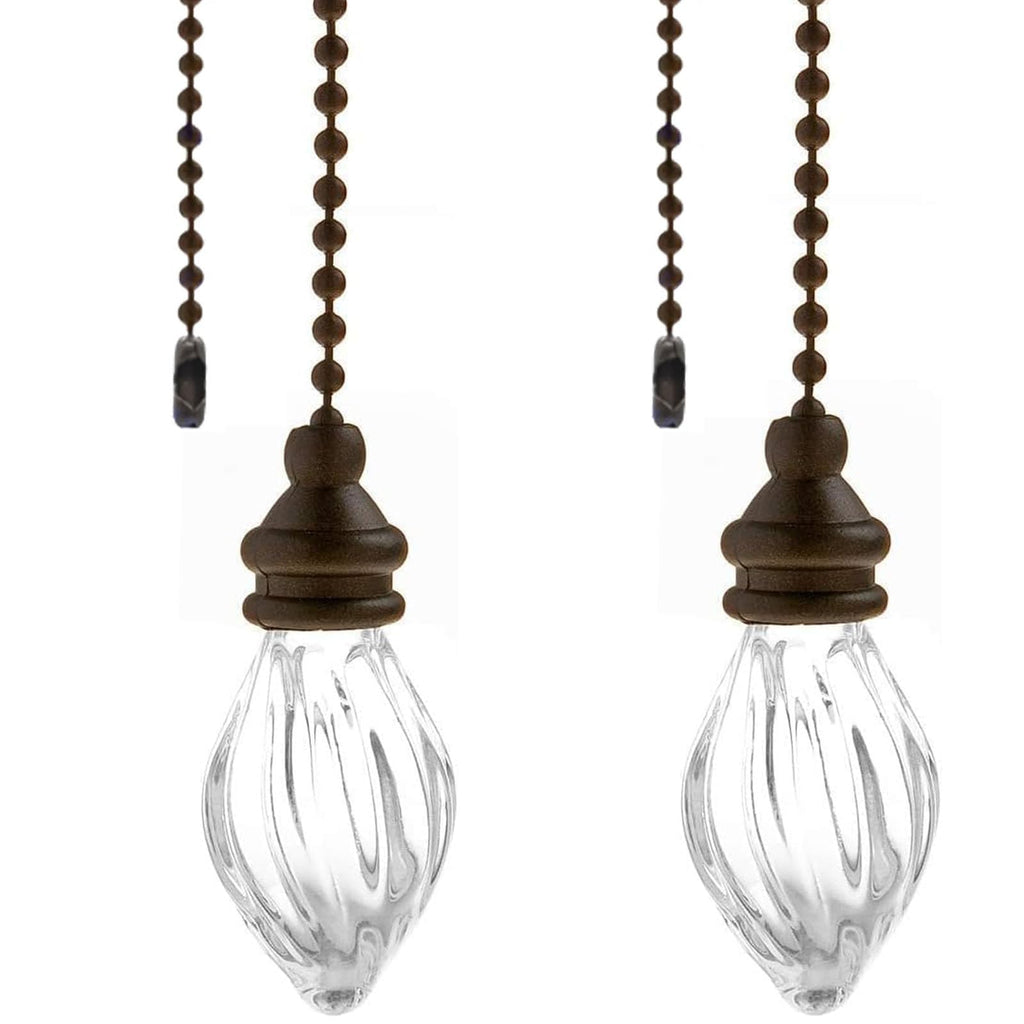 RUIAN 2 Pcs Decorative Fan Pull Chain Ornament Set Lamp Pull Extension for Light Fan with 12 Inch Bronze Chains and Crystal Glass Pendant Decor.