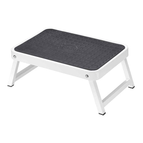 Hailo OneStep | Steel step | One large step with non-skid mat | Folding safety mechanism with unlocking button | Easy storage | Lightweight | White