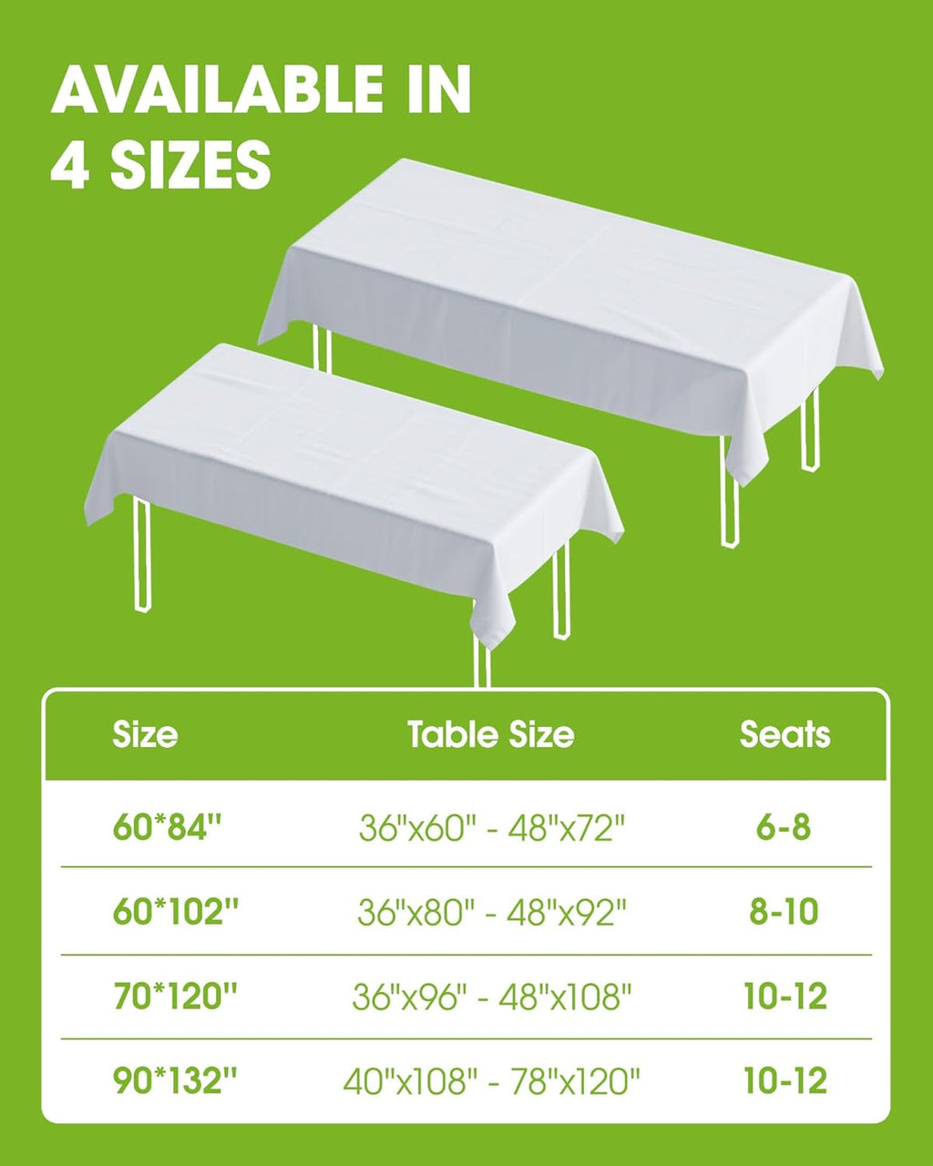 Pureegg Rectangle Tablecloth - Durable 60" x 84" Polyester for Outdoor Parties, Weddings & Picnics | Washable & Reusable, White
