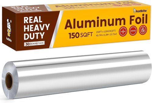Katbite Heavy Duty Aluminum Foil Roll - 12" x 150ft | 30 Micron Thick with Cutter for Cooking & Grilling