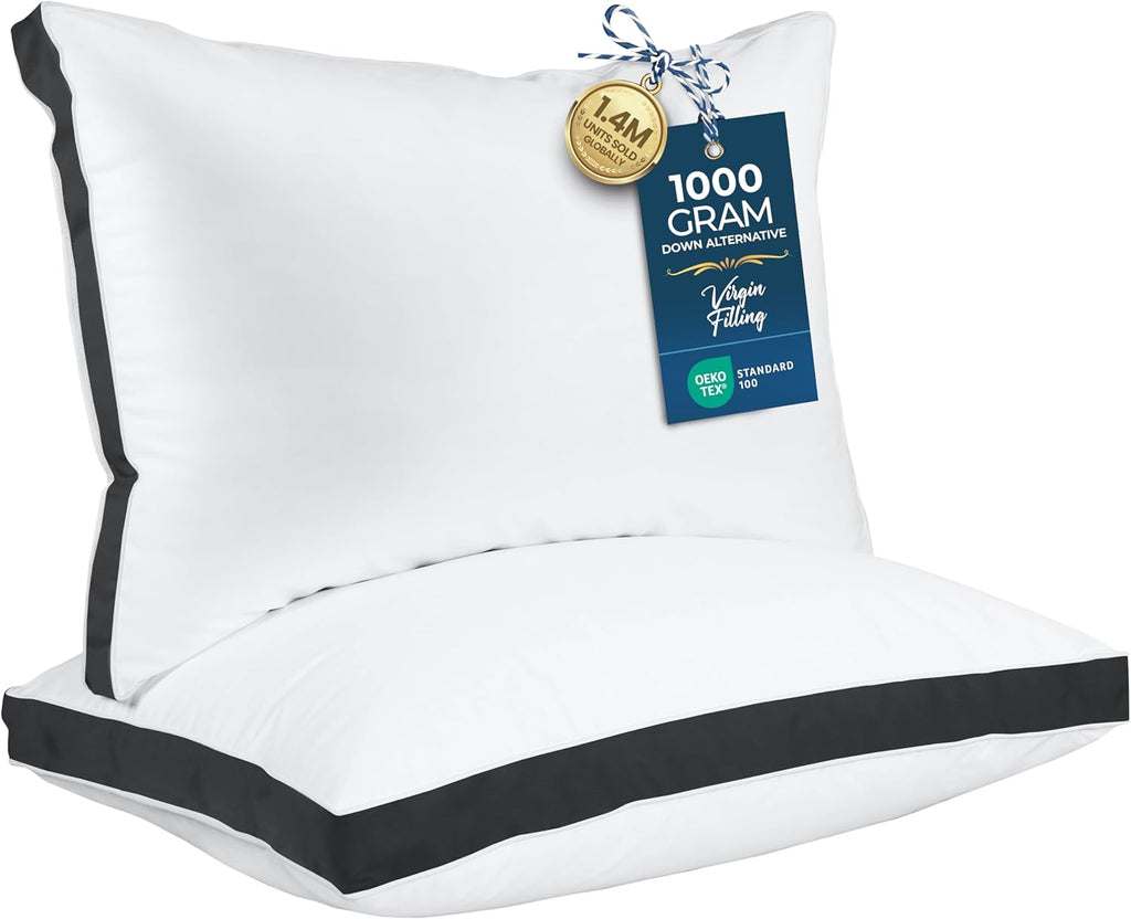 Utopia Bedding Queen Size Bed Pillows - Soft & Fluffy Down Alternative, Cooling Gusseted Set of 2 (Black)