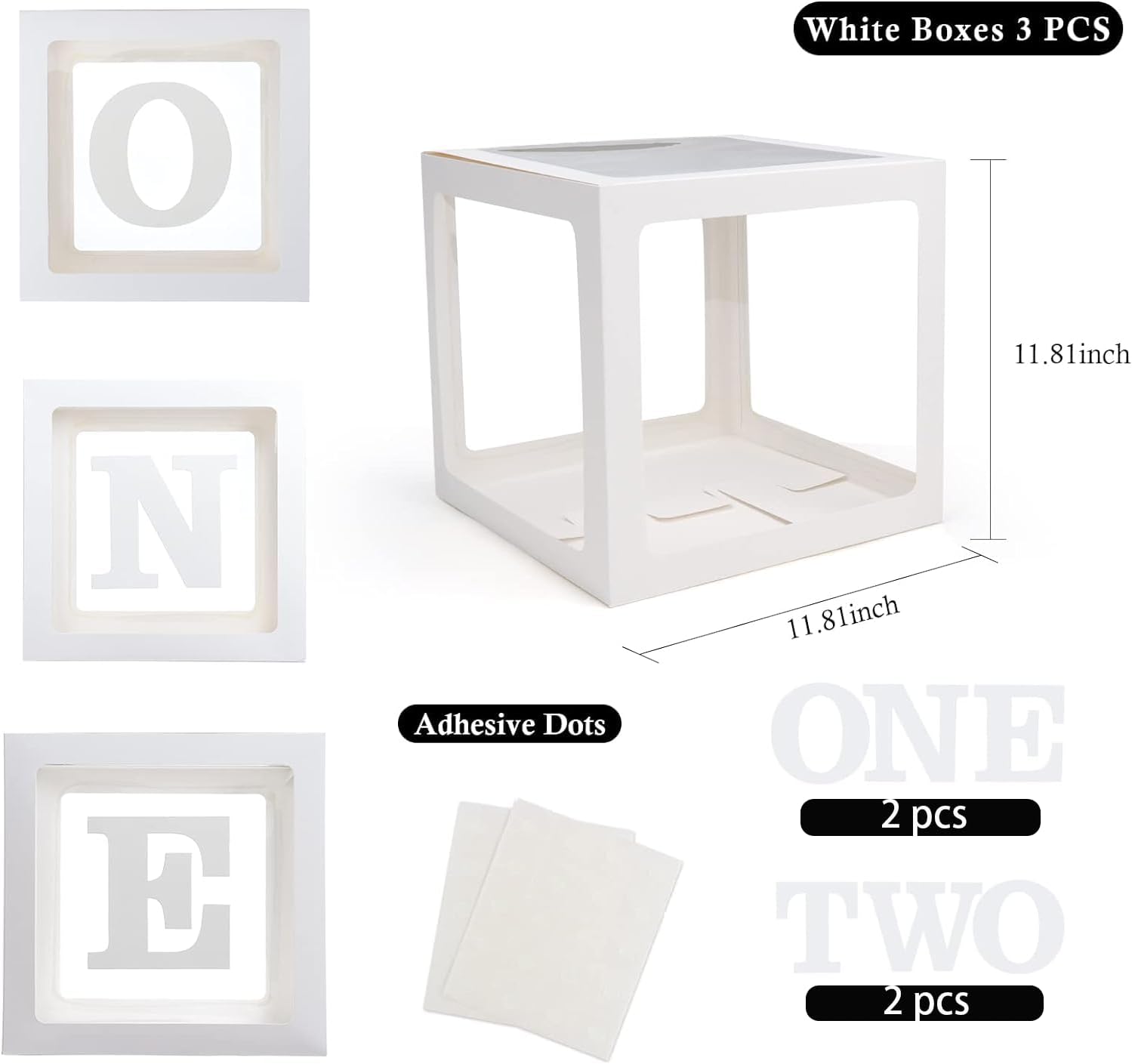 Voircoloria 1st Birthday Decorations for Boys - 3-Piece Photo Prop Boxes with Letters (White)