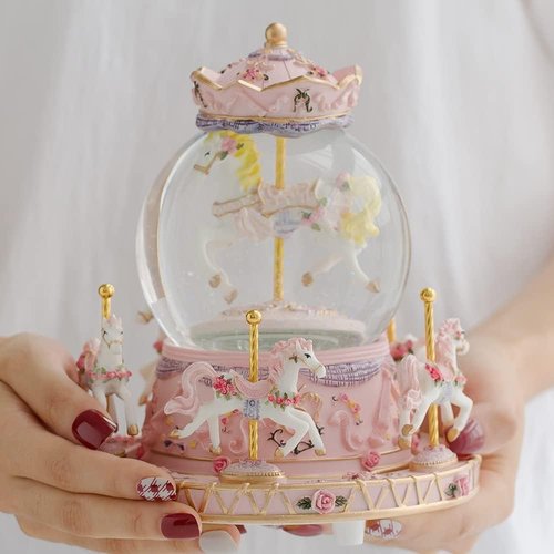 LOVE FOR YOU Musical Snow Globe Carousel | Gift-Wrapped with Ribbon, Colorful Lights & Horses | Perfect for Girls, Daughters, Granddaughters & Niece