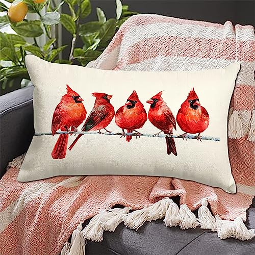 Watercolor Birds Throw Pillow Cover - Northern Cardinal 12x20