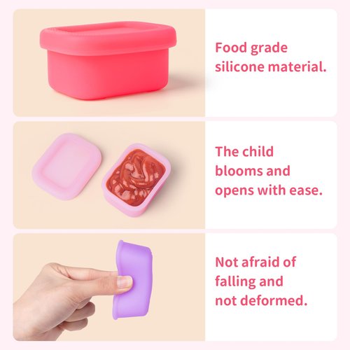MICEBAY 2-Pack Leak-Proof Salad Dressing Container To Go, Food Grade Silicone Sauce Containers for Bentgo Lunch Box, Reusable Condiment Cups with Lids for Small Snacks - 2.6 oz (Fuchsia & Pink)