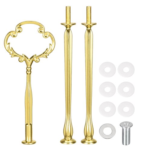 uxcell 1 Set Cake Tray Stand Handle Cupcake Dessert Plate Hardware Fitting Holder Rod Stand Handle for Cake Stand Wedding Party, 3-Tiers Flower Gold