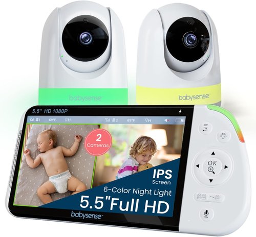 Babysense PRO Full HD Baby Monitor - 5.5" Split Screen, 2 Cameras, Night Light & 20-Hour Battery