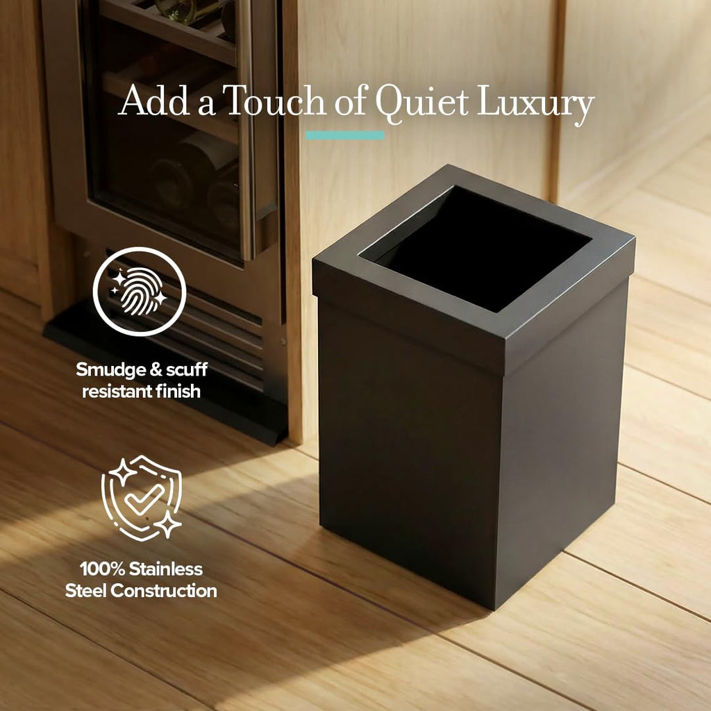 Gatco Small Bathroom Trash Can With Lid, Square 3 Gallon Stainless Steel Wastebasket, Under Sink, Matte Black, For Bathroom, Bedroom, Office (1915)