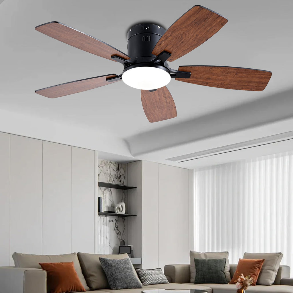 Ayaoty Ceiling Fans with Lights, 42 inch Low Profile Ceiling Fan with Light and Remote Control, Flush Mount, LED Dimmable DC Reversible Modern Ceiling Fan for Bedroom