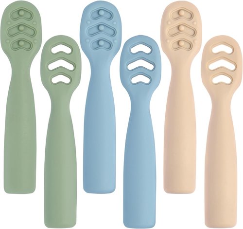 Eascrozn Baby Spoons - Self Feeding Utensils for 6+ Months | BPA-Free Silicone, 6-Pack Set