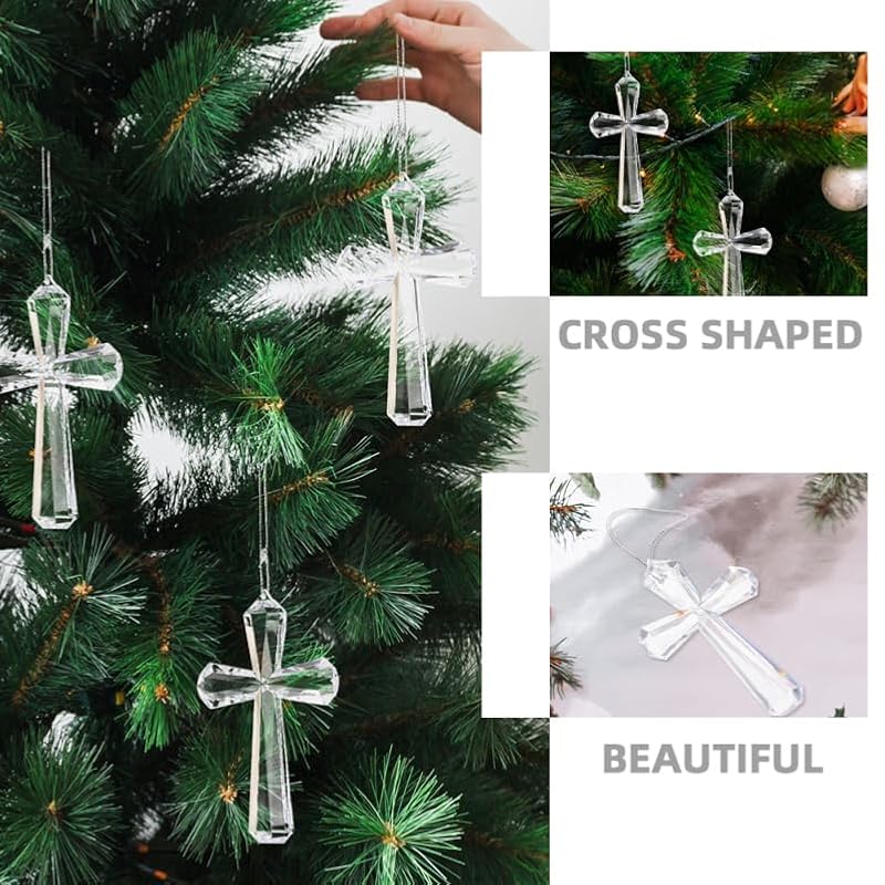 Transparent Acrylic Cross Hanging Ornaments - 2 Pcs Easter Tree Decor