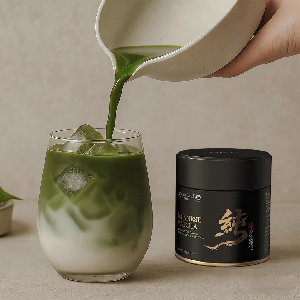 Umami Leaf Organic Japanese Ceremonial Grade Matcha - 100% Pure Green Tea Powder, USDA Certified, Authentic Uji Origin (40g / 1.4oz Tin)