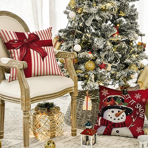 Christmas Throw Pillow Covers 20x20 Inches Set of 4 Red Holiday Cushions - Stripes