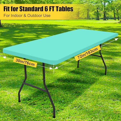 Elastic Fitted Polyester Tablecloth for 6 Foot Tables Waterproof & Durable