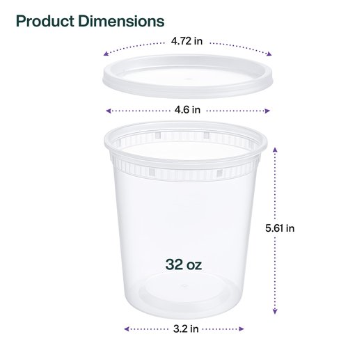 ProTakeOut 32oz [24 set] Heavy Duty Plastic Deli Container | BPA-Free Food Storage with Airtight Leak‑Proof Lids | Microwave, Freezer & Dishwasher Safe – Stackable, Bulk Reusable Soup & Meal Prep Tub