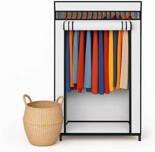 HOLDN’ STORAGE Portable Wardrobe Closet - Durable Clothes Organizer with Heavy Duty Metal Rod | Easy Assembly, White Canvas Cover
