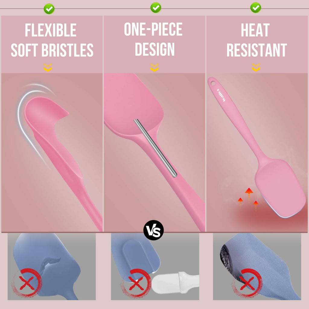 Walfos Silicone Spatula Set of 5 | High Heat Resistant Kitchen Scrapers - BPA Free, Pink, Seamless Design