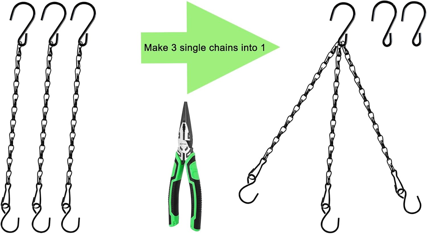 Skiennix Hanging Plant Chain - 11 Inch Black Basket Hooks for Bird Feeders & Wind Chimes | 6 Pack