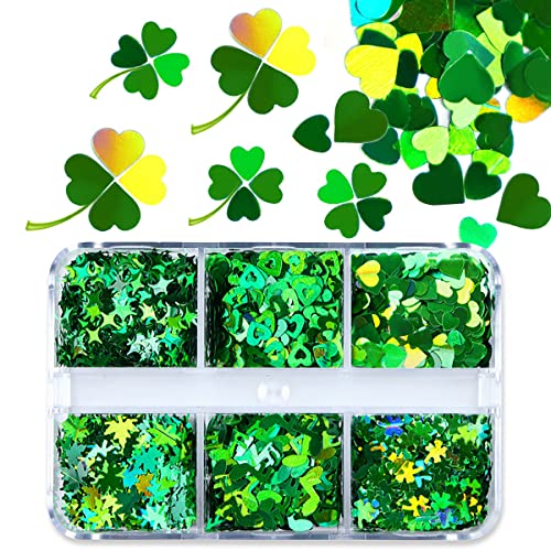 St. Patrick's Day 6-Grid Holographic Shamrock Nail Glitter & Sequins