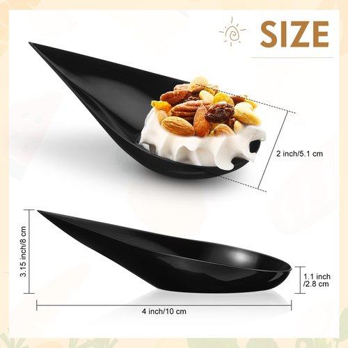 Gandeer 600 Pcs 4 Inch Plastic Appetizer Spoons Tasting Disposable Mini Appetizer Plates Tear Drop Serving Dessert Teardrop Asian Spoon for Party Dessert Dishes Catering (Black)
