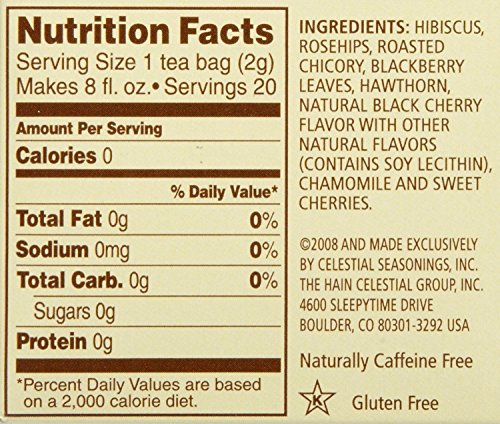 Celestial Seasonings Black Cherry Berry Herbal Tea - 20 Count, Pack of 6