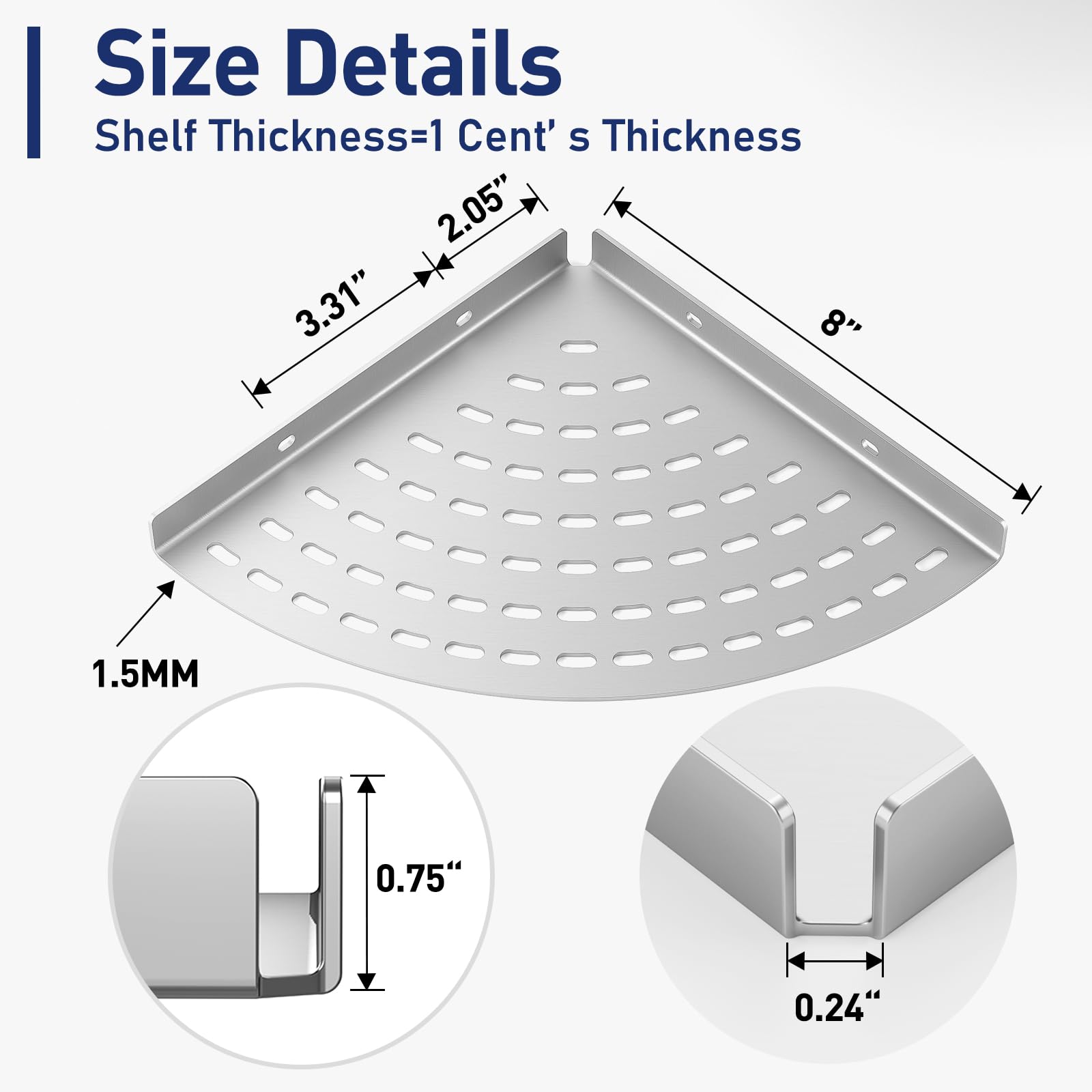LFBA 2 Pack Corner Shower Shelves 304 Stainless Steel Shower Corner Shelf Brushed Nickel Bathroom 8 in Prevent Rust Drilling Installation