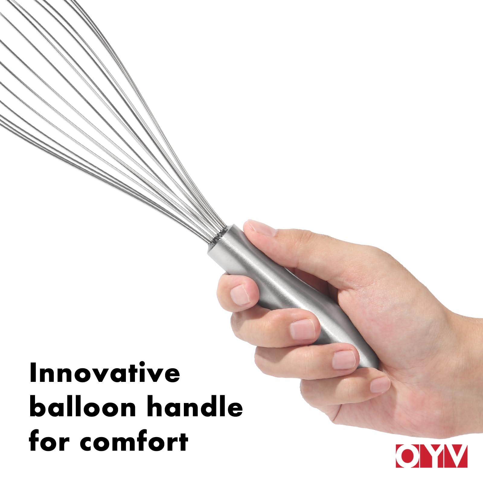 OYV 12" Whisk for Cooking, Ergonomic Handle, Dishwasher Safe 18/10 Stainless Steel Whisk, Professional Kitchen Wire Whisk, Perfect for Blending, Whisking, Baking, and Beating