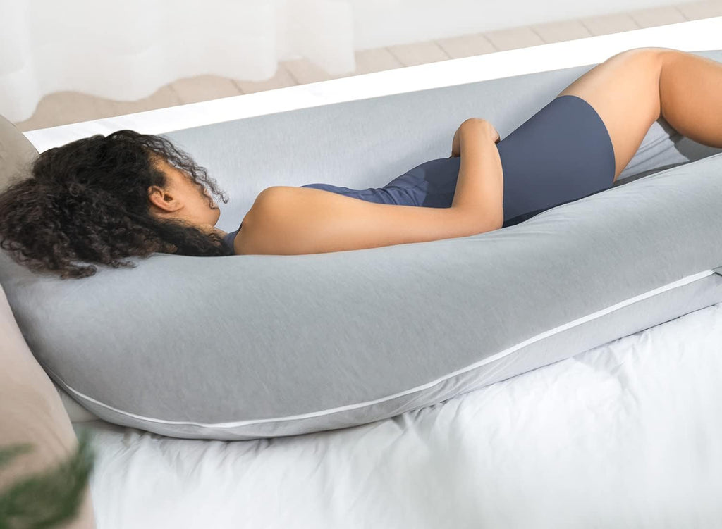 Queen Rose Extra Long U Shaped Body Pillow - Cooling Pregnancy Pillow for Full Body Support | 65 Inch Grey
