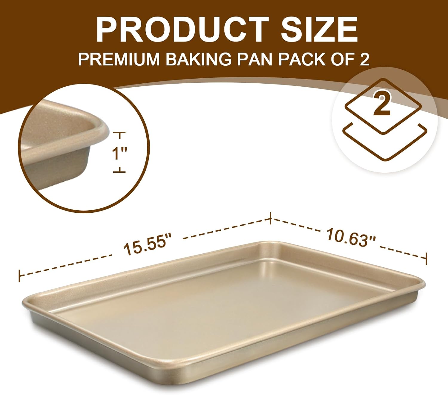 Wildone Baking Sheet Pan Set - Nonstick Carbon Steel Cookie Sheets | Heavy Duty 15x10 Inch Oven Trays