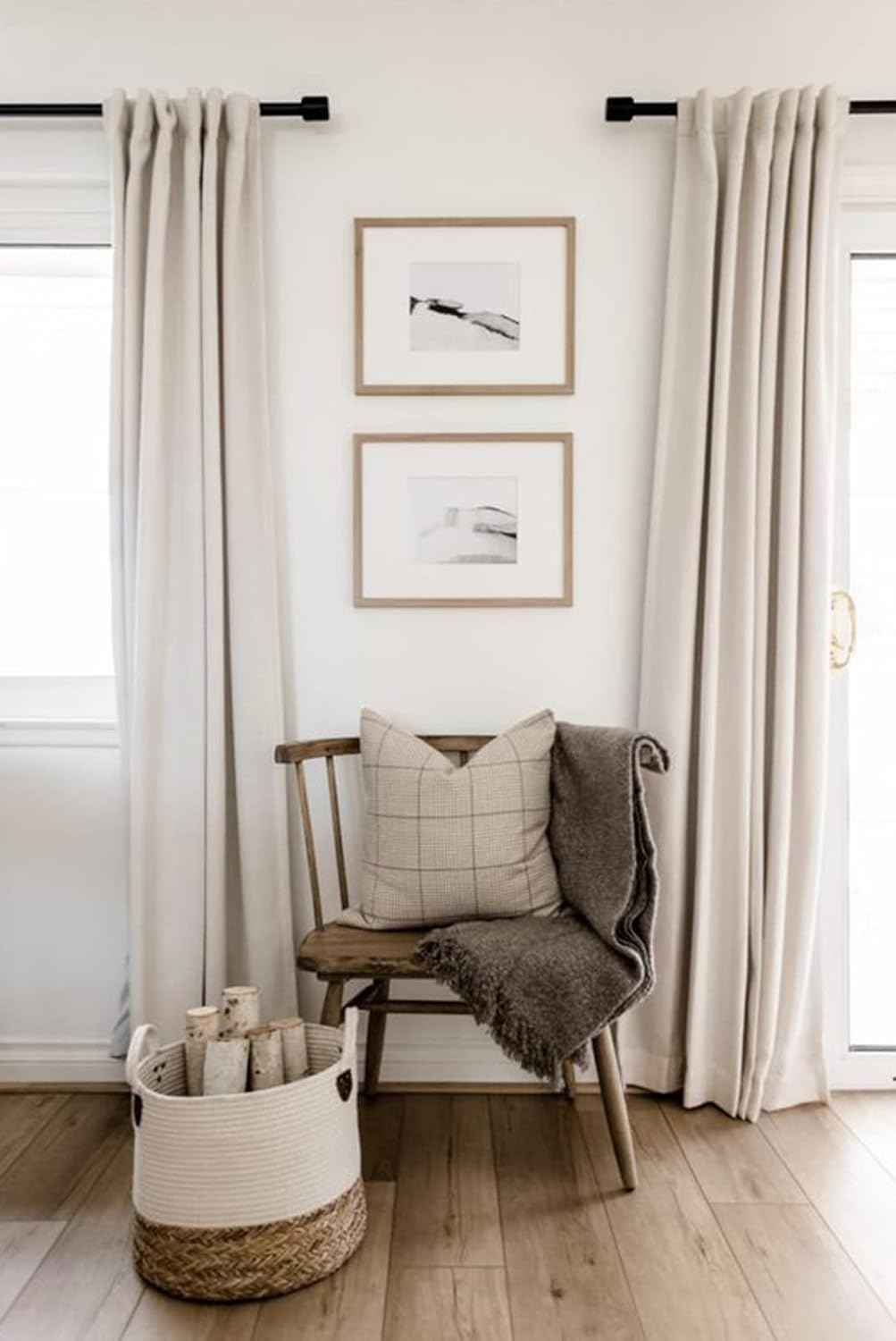 Skiennix 100% Blackout Linen Curtains - Thermal Insulated Drapes for Bedroom | 50" W x 102" L, Cream