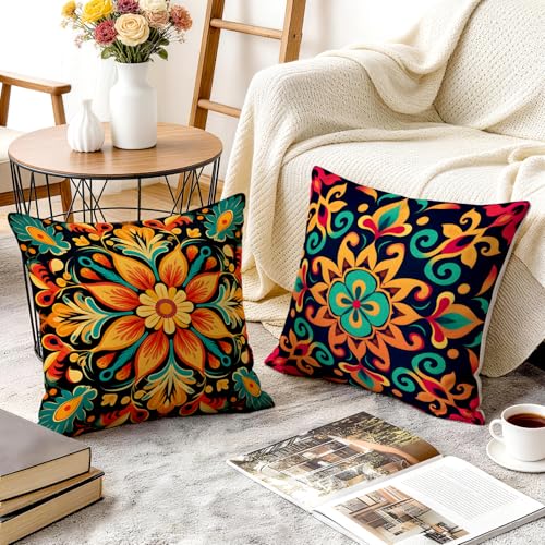 ORMAN Boho Mandala Throw Pillow Covers 18x18 Inch, Set of 4, Style 1