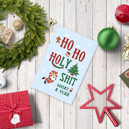 Funny Christmas Card Gifts for Women Men Holy Shit Cheeky Holiday Greeting Card