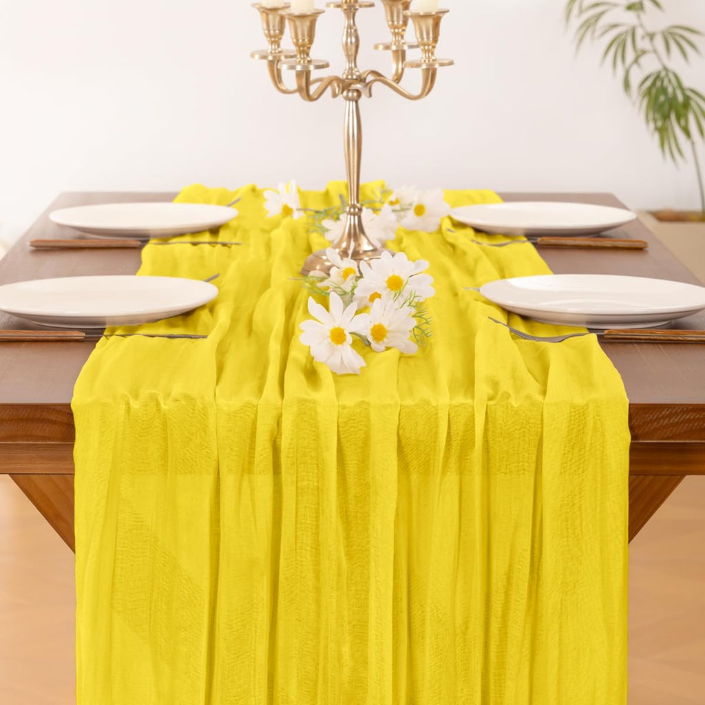 Socomi Cheesecloth Table Runner - 120 Inch Yellow Spring Boho Rustic Style for Weddings & Events